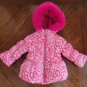 Puffer Jacket 18 Months Fuschia Cheetah Print Faux Fur Hood